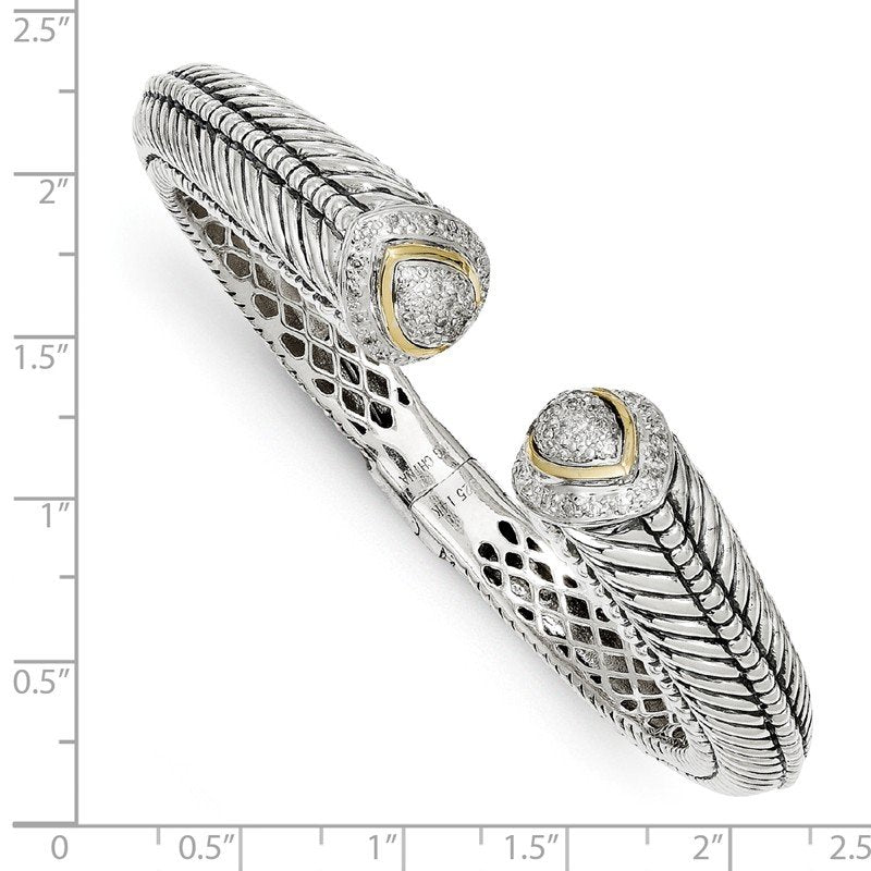 Sterling Silver with 14K Accent Antiqued 1/2 carat Diamond Hinged Cuff Bracelet