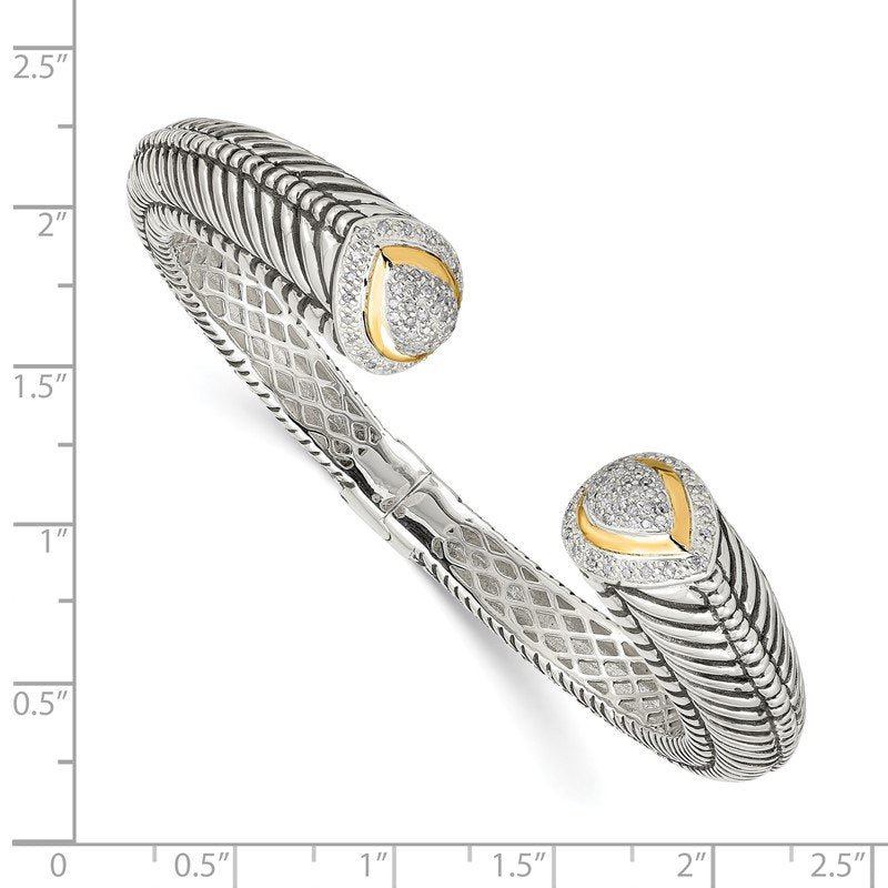 Sterling Silver with 14K Accent Antiqued 1/2 carat Diamond Hinged Cuff Bracelet