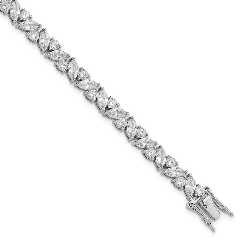Sterling Silver Rhodium-plated Fancy Brilliant-cut and Marquise-cut CZ 7.25 Inch Bracelet
