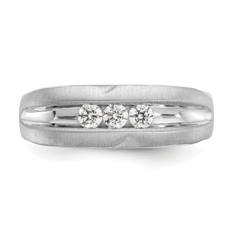 14K White Gold Men's 1/3 carat Lab Grown Diamond VS/SI  D E F  Brushed and Polished Band