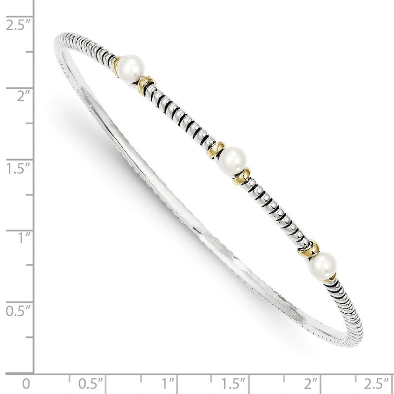 Sterling Silver with 14K Accent 4.5mm Freshwater Cultured Button Pearl Slip-on Bangle Bracelet