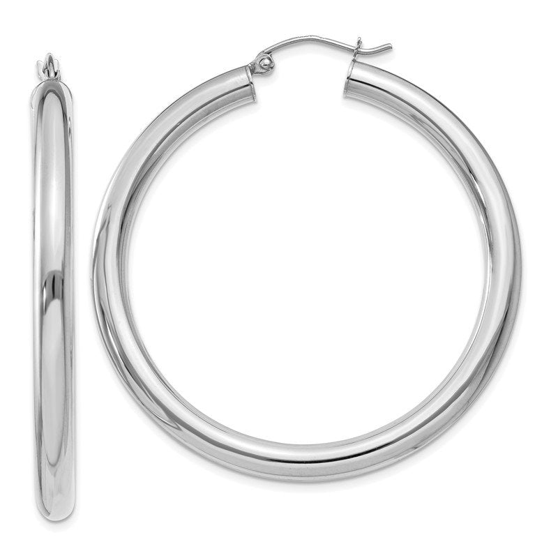 14K White Gold 4x45mm Polished Lightweight Tube Hoop Earrings