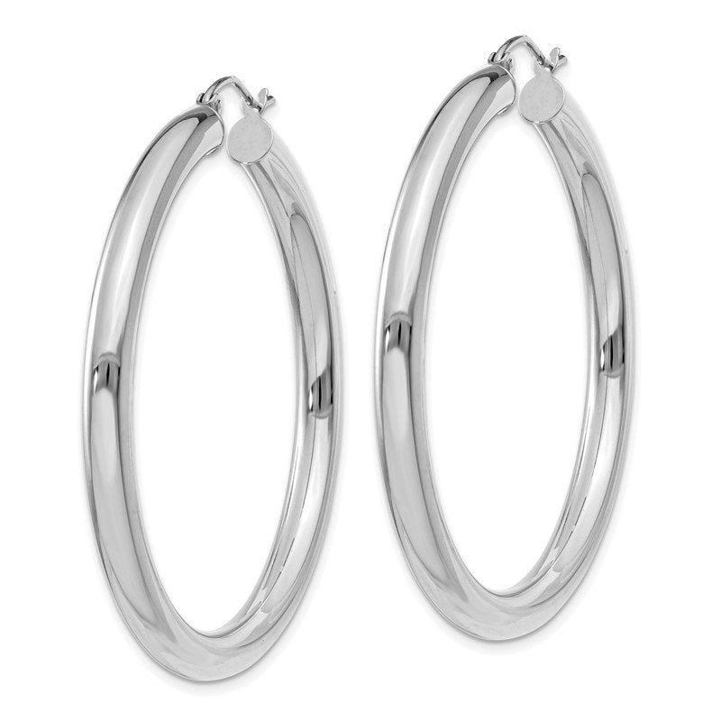 14K White Gold 4x45mm Polished Lightweight Tube Hoop Earrings