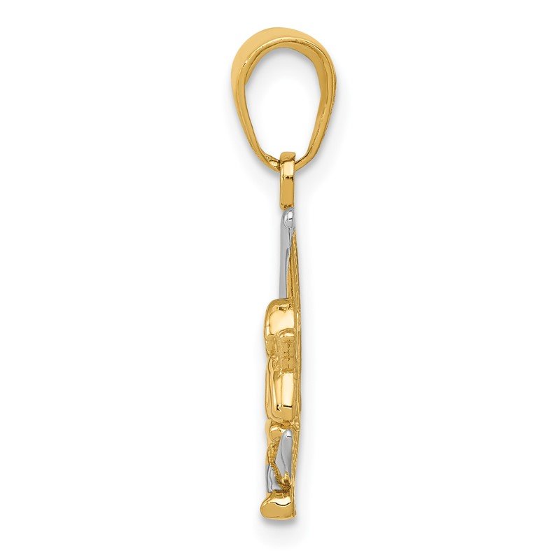 14k and White Rhodium Polished Moon with Angel Pendant