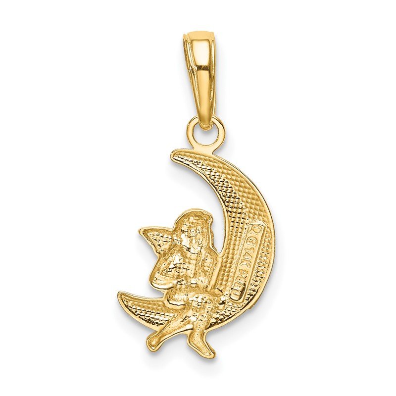 14k and White Rhodium Polished Moon with Angel Pendant