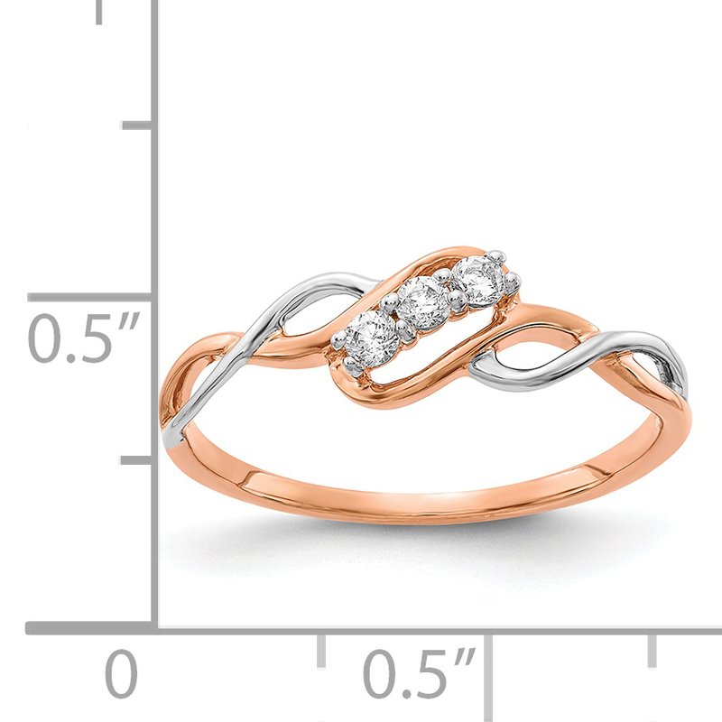 14k Two-tone 3-stone Diamond Polished Twist Ring