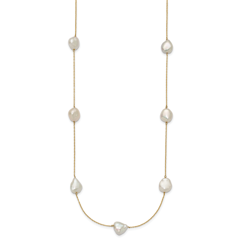 14k 10-11mm White Keshi Freshwater Cultured Pearl 7-Station 20 inch Necklace