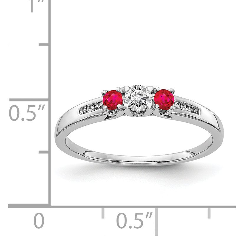 14k White Gold Diamond and Emerald 3-stone Ring