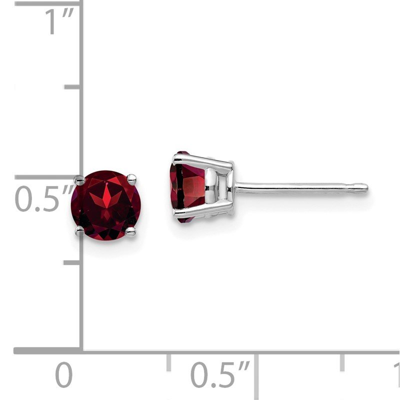 14k White Gold 5mm Round Garnet Post Earrings