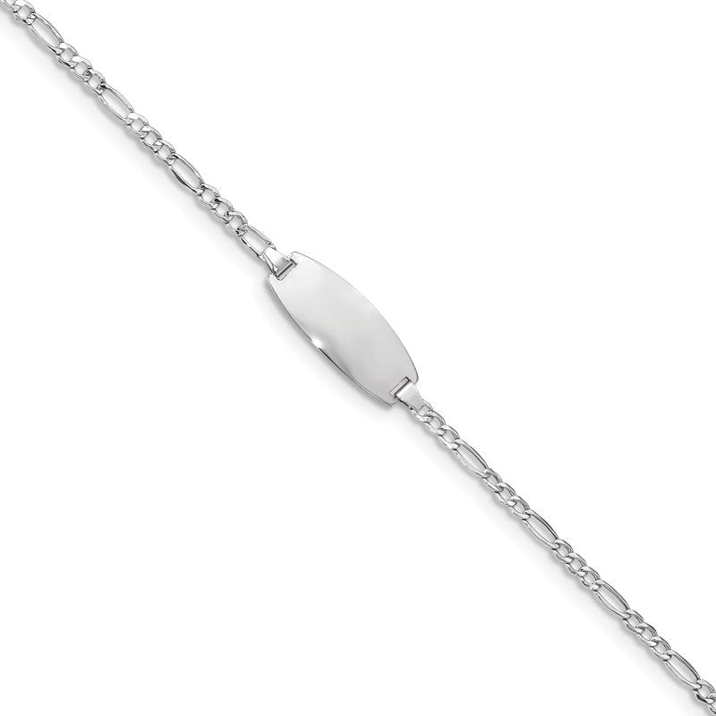 14k White Gold Polished Semi-Solid Chain/Solid Plate Figaro Link Oval 18.5x8.5mm Plate 5.5 inch Baby/Child ID Bracelet