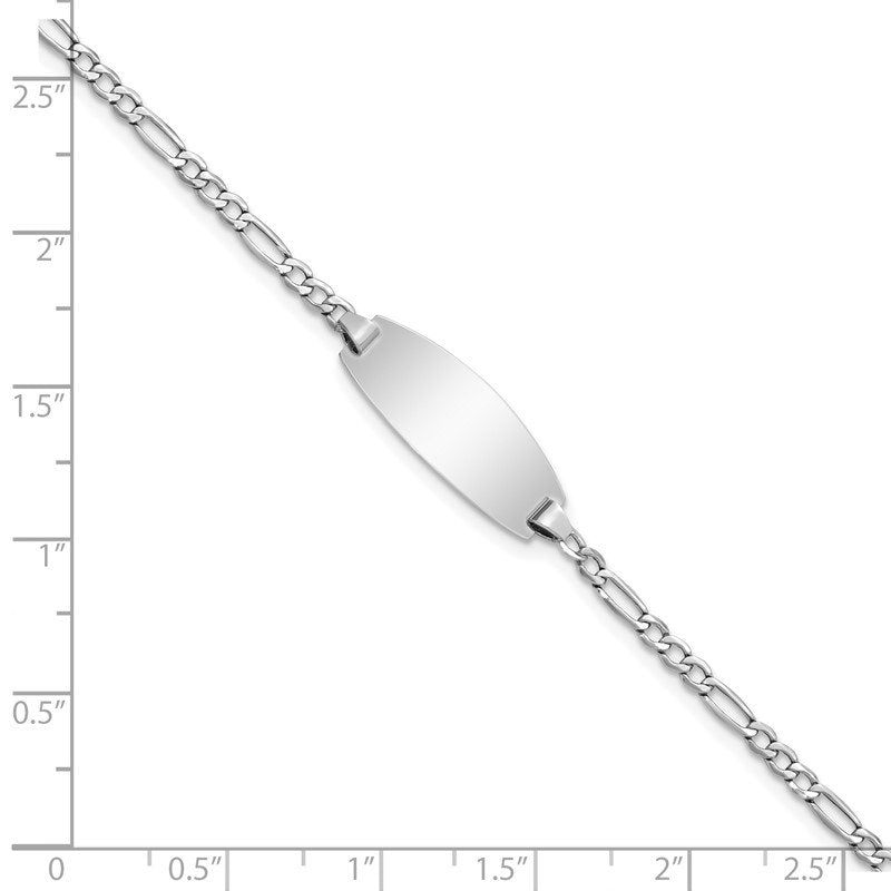 14k White Gold Polished Semi-Solid Chain/Solid Plate Figaro Link Oval 18.5x8.5mm Plate 5.5 inch Baby/Child ID Bracelet
