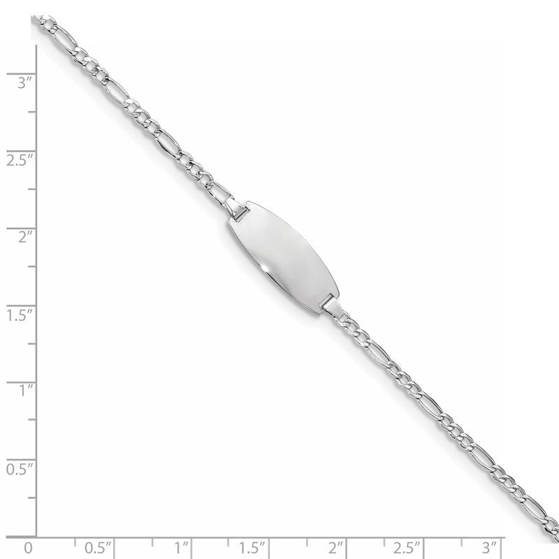 14k White Gold Polished Semi-Solid Chain/Solid Plate Figaro Link Oval 18.5x8.5mm Plate 5.5 inch Baby/Child ID Bracelet