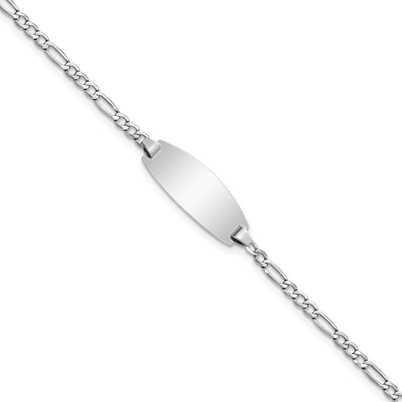14k White Gold Polished Semi-Solid Chain/Solid Plate Figaro Link Oval 18.5x8.5mm Plate 5.5 inch Baby/Child ID Bracelet