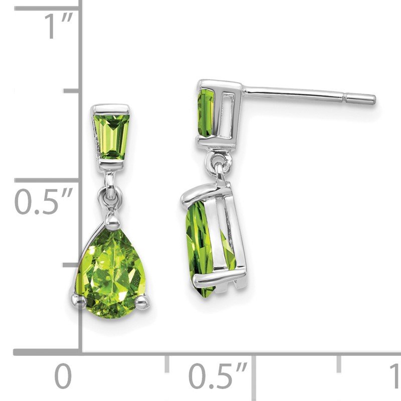 14k White Gold Pear/Baguette Peridot Dangle Post Earrings