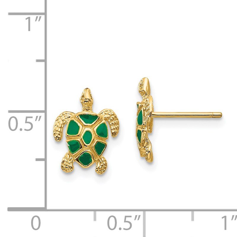 14K Green Enameled Sea Turtle Post Earrings