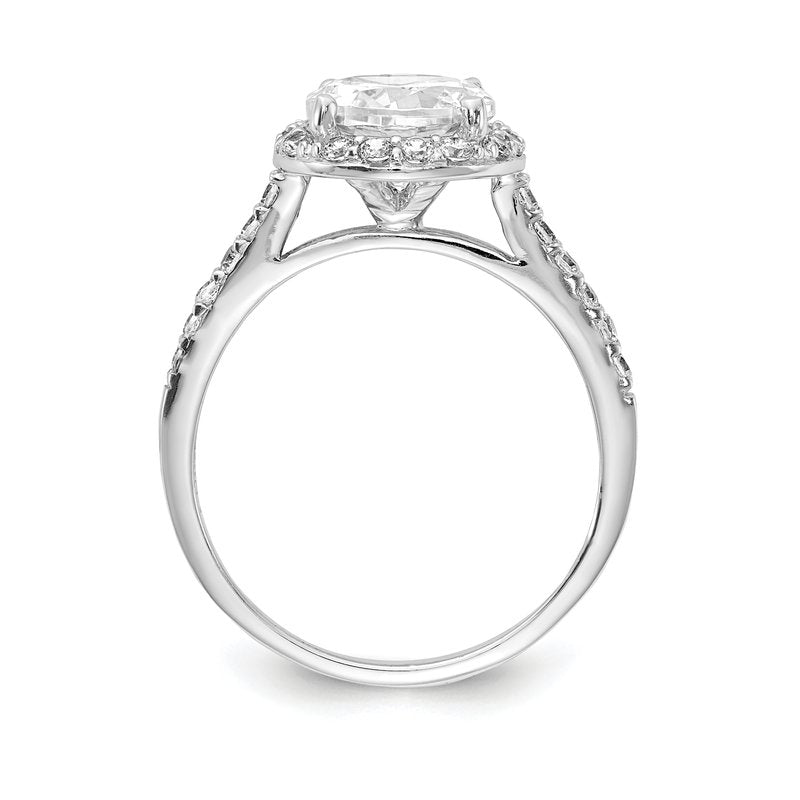 Sterling Silver Rhodium-plated Brilliant-cut CZ Round Halo with Side Stones Ring