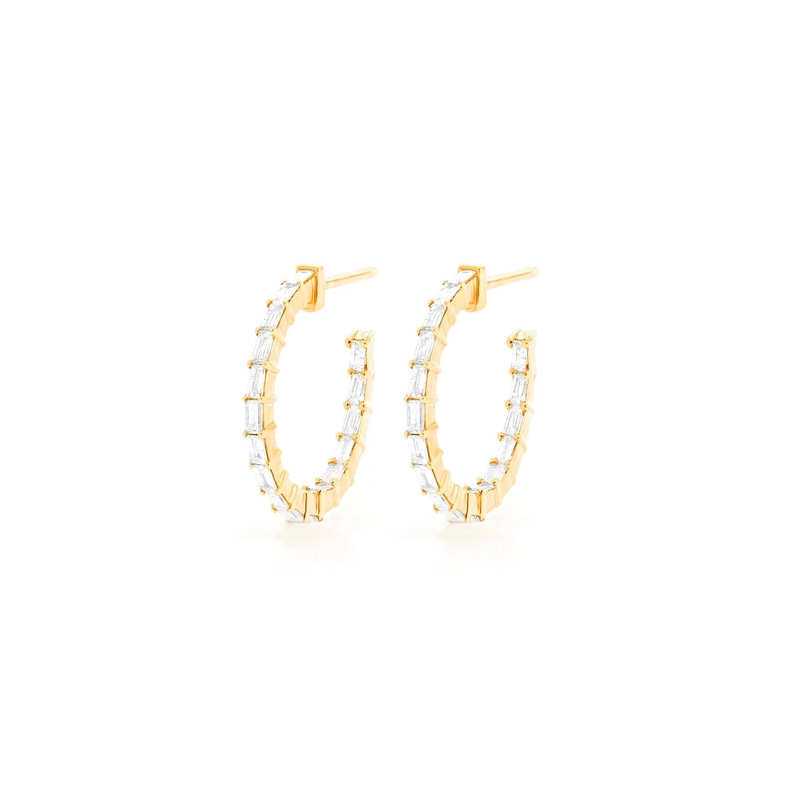 Baguette Hoop Earrings 14K