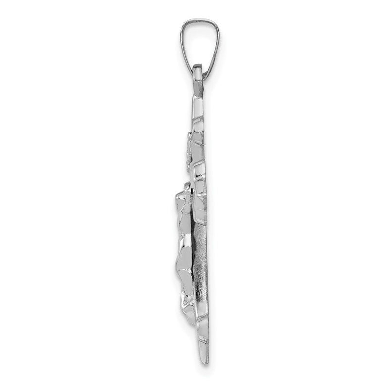 14k White Gold Polished Fleur de Lis Crucifix Pendant