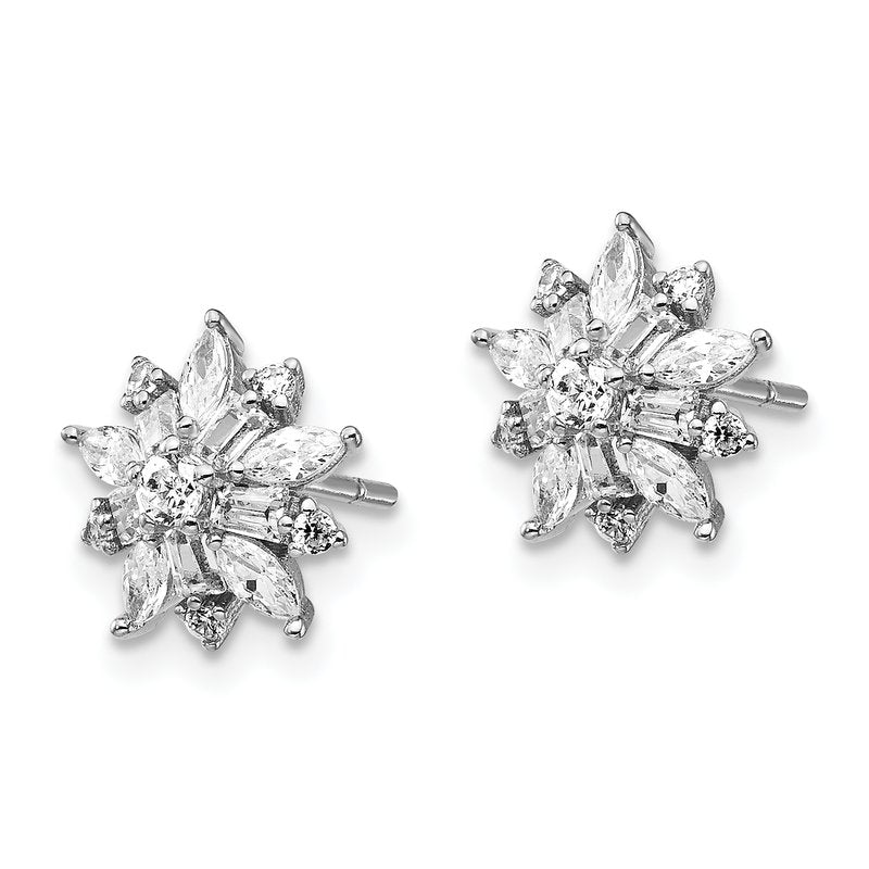 Sterling Silver Rhodium-plated Brilliant-cut Marquise-cut and Baguette-cut CZ Post Earrings