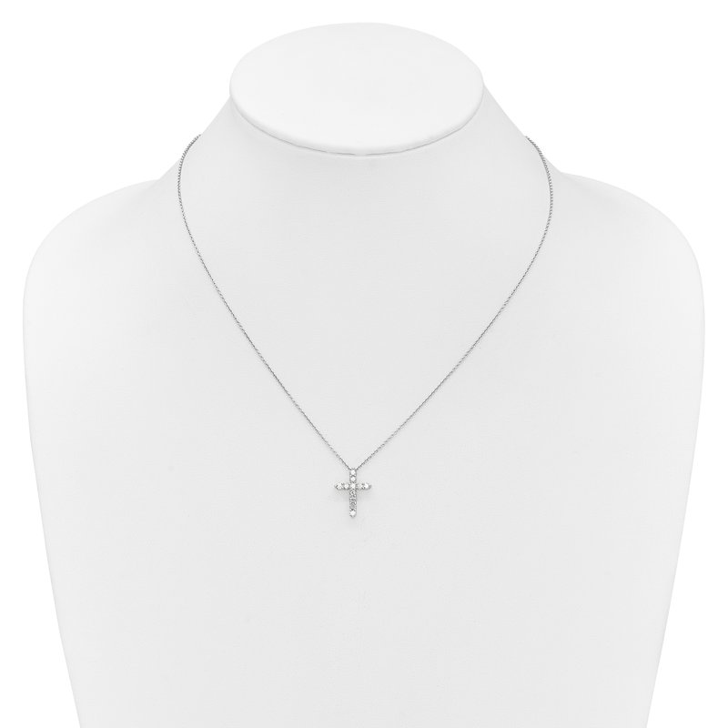 14k White Gold 1/4 carat Diamond Cross Pendant 18 inch Necklace
