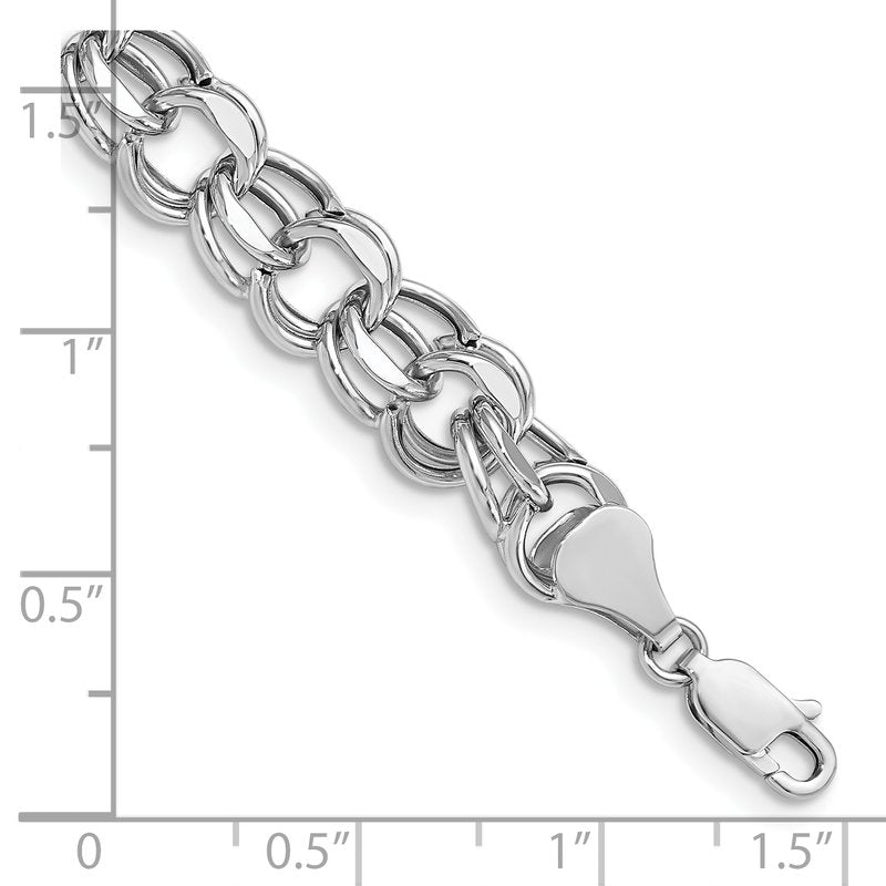 14k White Gold 9.5mm Hollow Double Link 7.25 inch Charm Bracelet