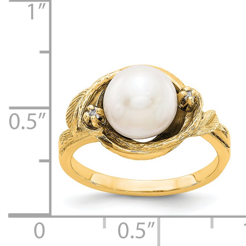 14k 7.5mm FW Cultured Pearl AA Diamond ring