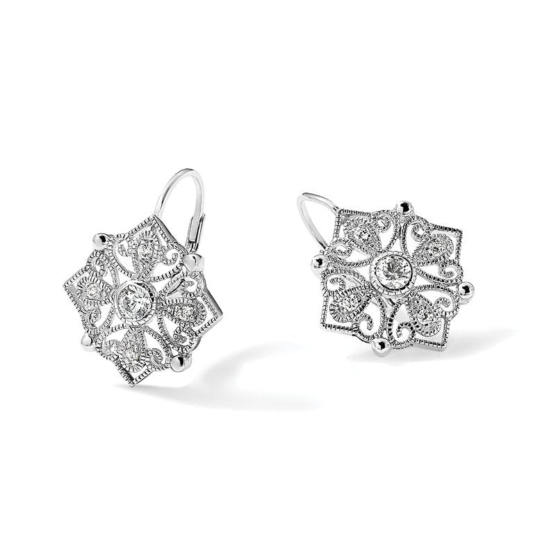 Sterling Silver Rhodium-plated Fancy Brilliant-cut CZ Leverback Earrings