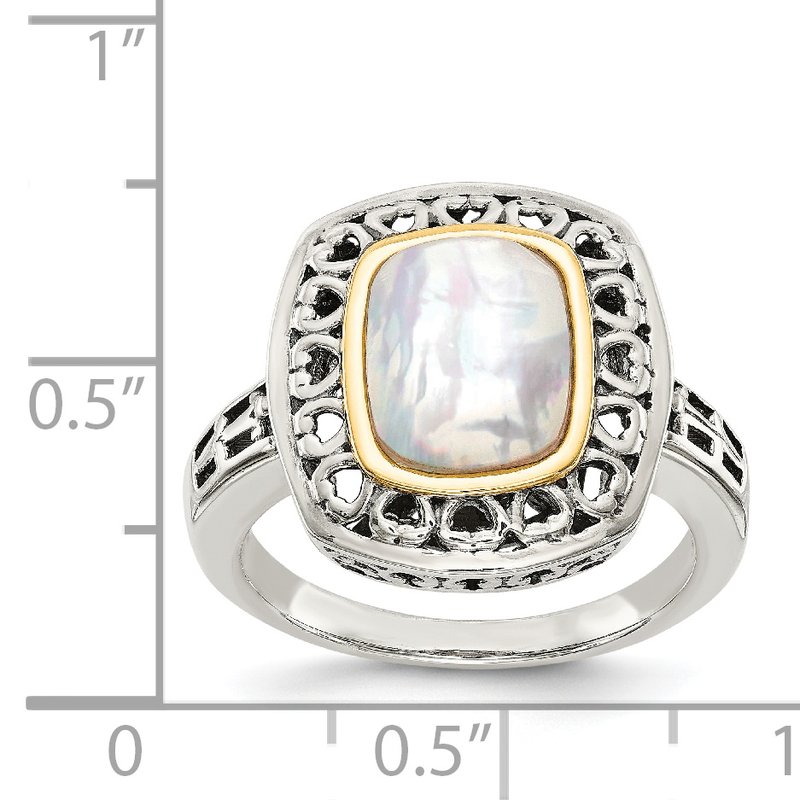 Sterling Silver with 14K Accent Antiqued Mother Of Pearl Ring