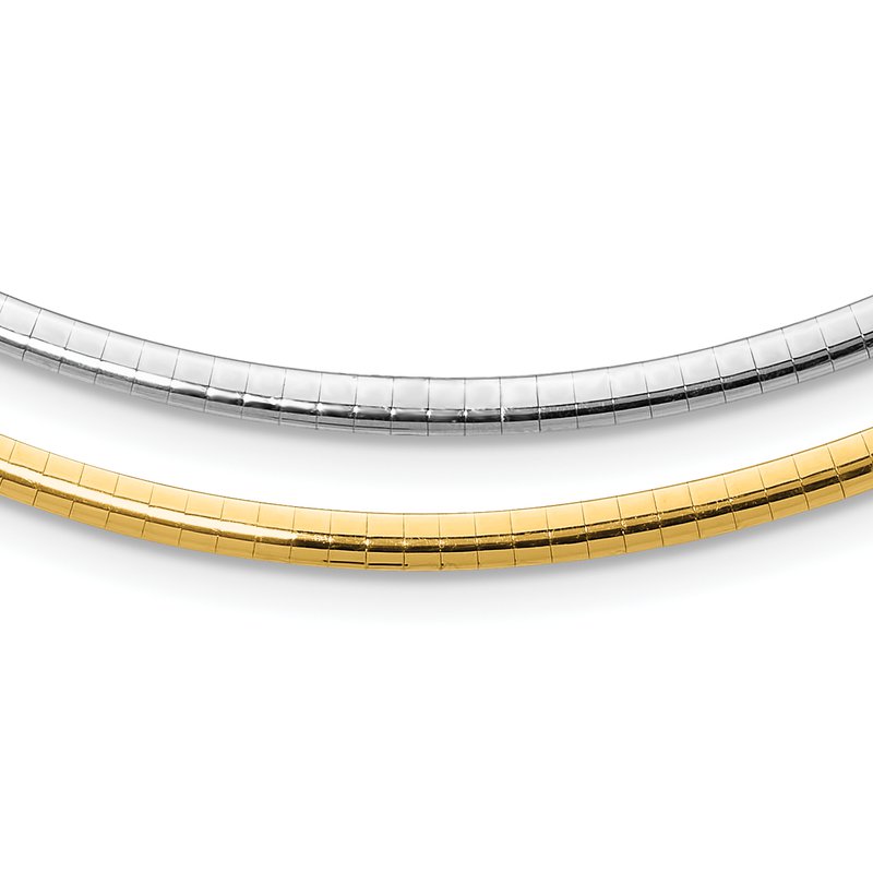 14k Two-tone 3mm Lightweight Reversible 16 inch Omega Necklace Plus 2 inch Heart Chain Extender