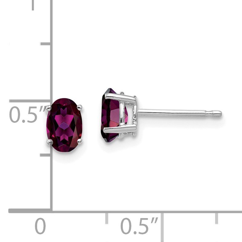 14k White Gold 6x4mm Oval Rhodolite Garnet Post Earrings