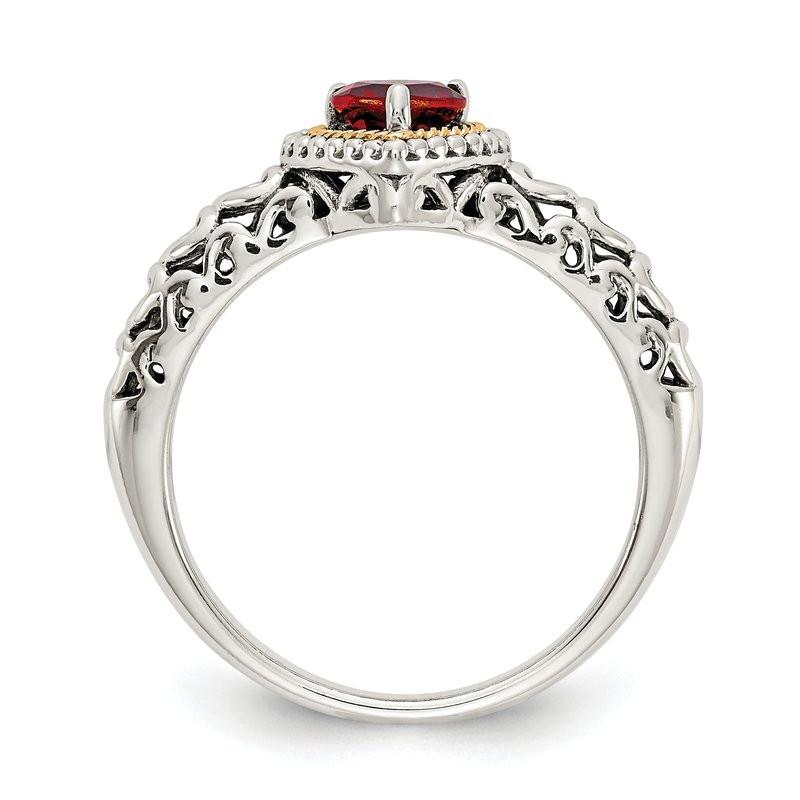 Sterling Silver with 14K Accent Antiqued Heart Garnet Ring