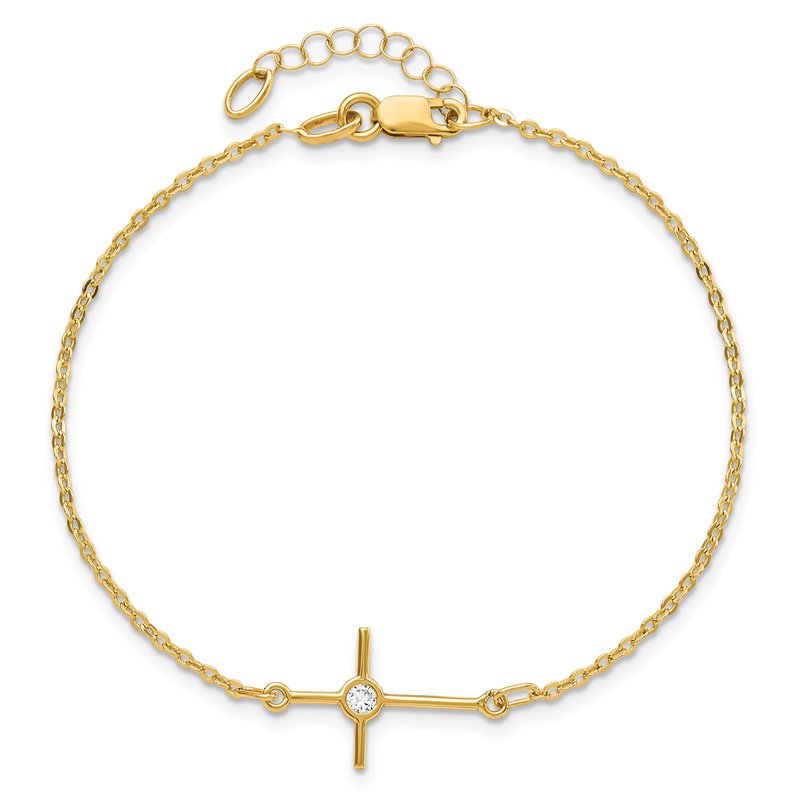 14K Polished CZ Cross Anklet