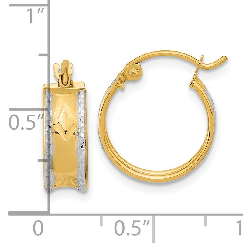 14k White Rhodium Polished Diamond-cut Hoops