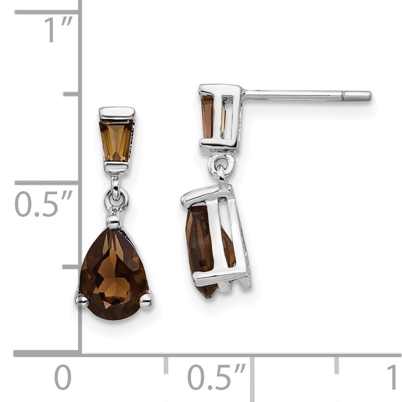 14k White Gold Pear/Baguette Smoky Quartz Dangle Post Earrings