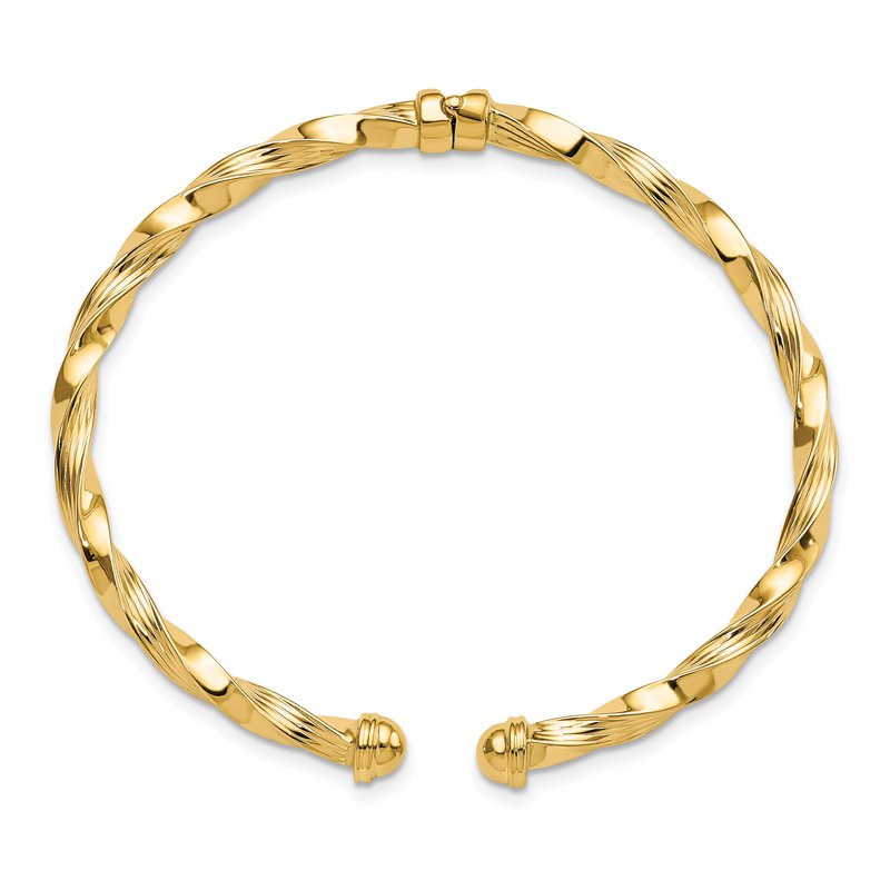 14K Polished Textured Hinge Cuff Bangle