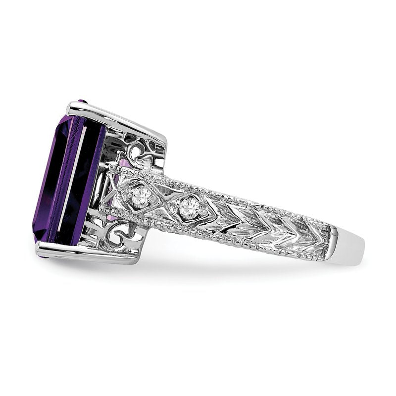 14k White Gold 12x10mm Emerald Cut Amethyst A Diamond ring