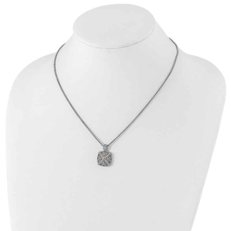 Sterling Silver Antiqued with 14K Accent 18 Inch Diamond Vintage Necklace