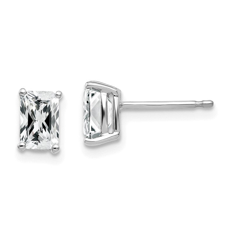 14k White Gold 6x4mm Octagon Radiant-Cut Cubic Zirconia Post Earrings