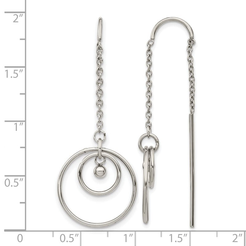 Stainless Steel Polished Circle Dangle Threader Earrings