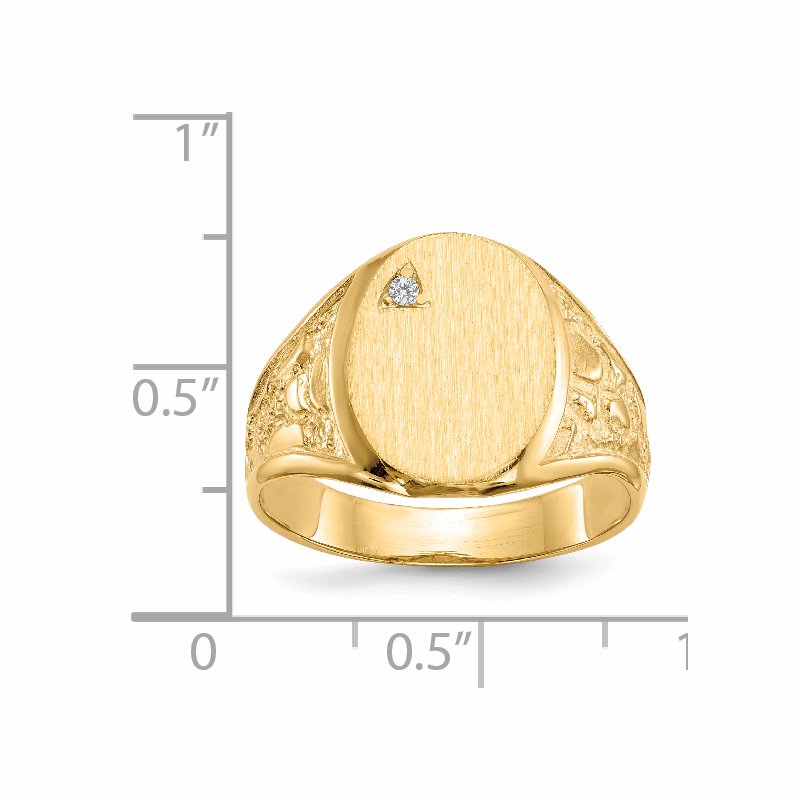 14k 11.0x15.0mm Open Back AA Diamond Mens Signet Ring