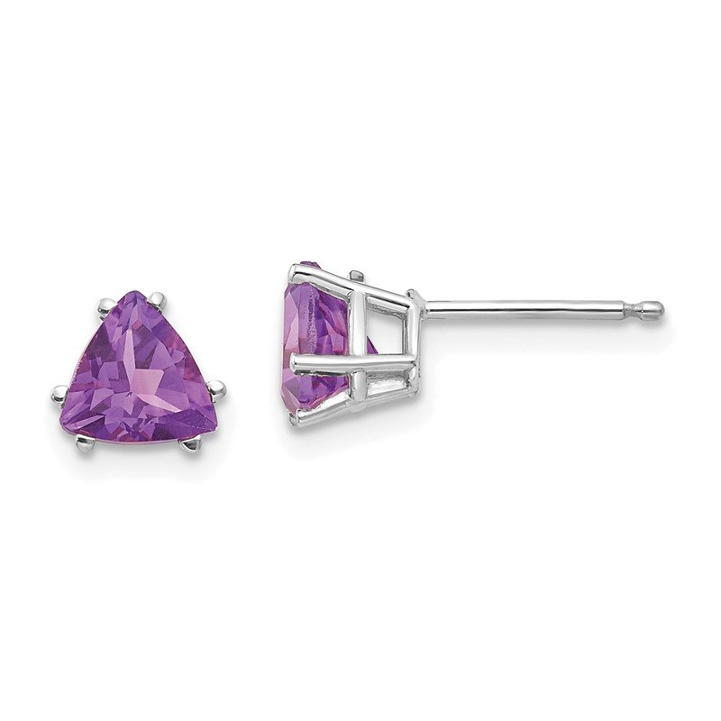 14k White Gold 6mm Trillion Amethyst Post Earrings