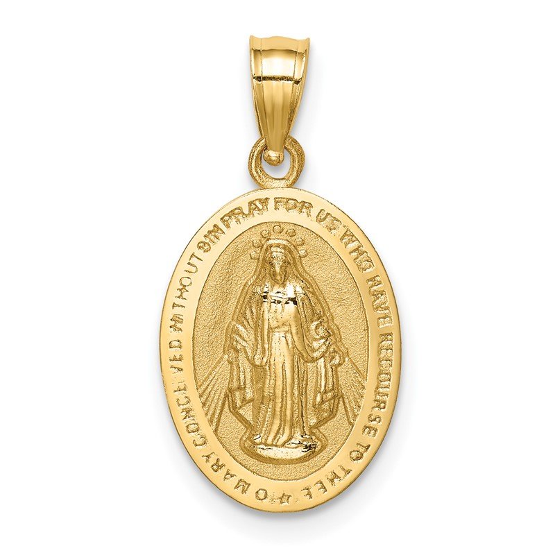 14K Polished Solid Miraculous Medal Oval Pendant
