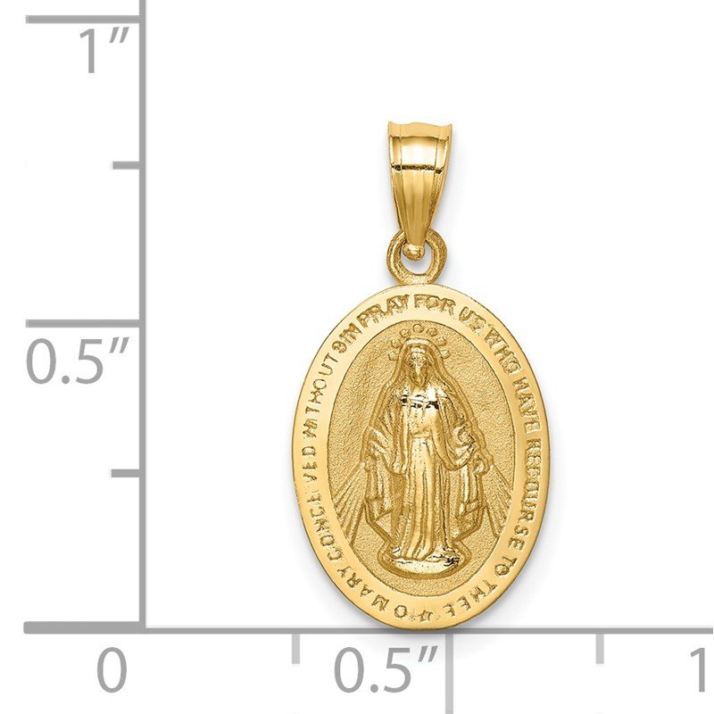 14K Polished Solid Miraculous Medal Oval Pendant