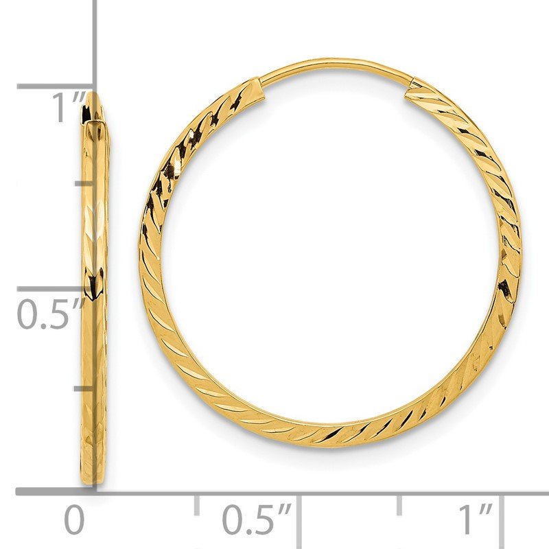 14k 1.35x25mm Diamond-cut Square-Tube Endless Hoop Earrings