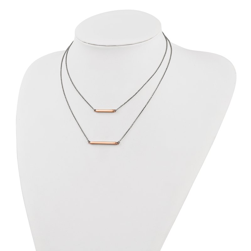 Sterling Silver RH-plt Fancy  Rose-tone Bar w/2in ext. Necklace