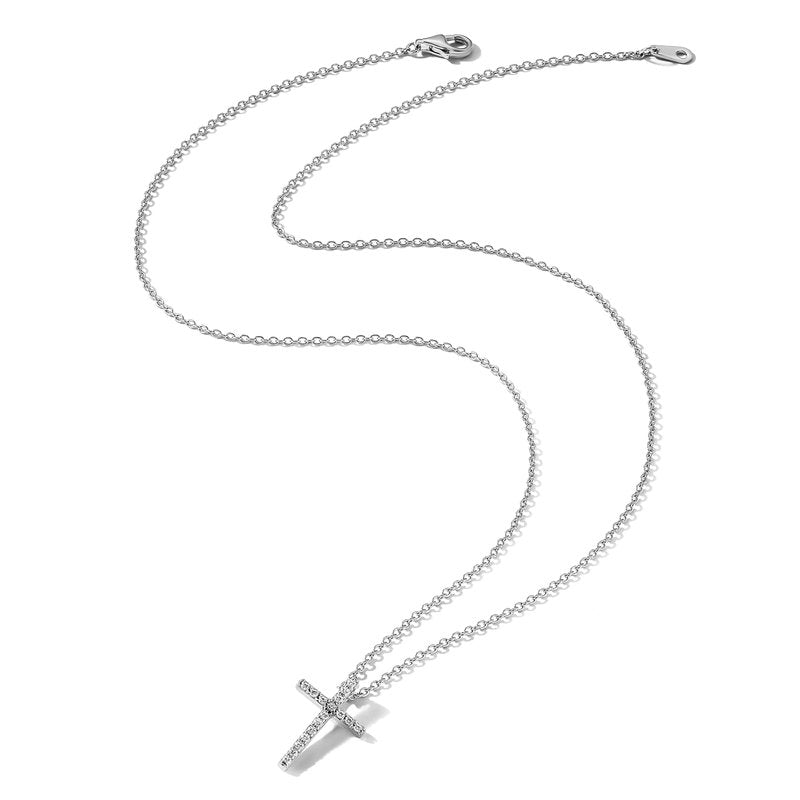 Sterling Silver Rhodium-plated Brilliant-cut CZ Cross 18 Inch Necklace