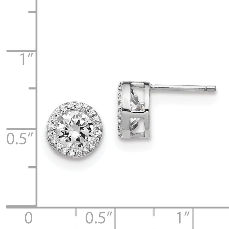 Sterling Silver Rhodium-plated Brilliant-cut CZ Halo Post Earrings