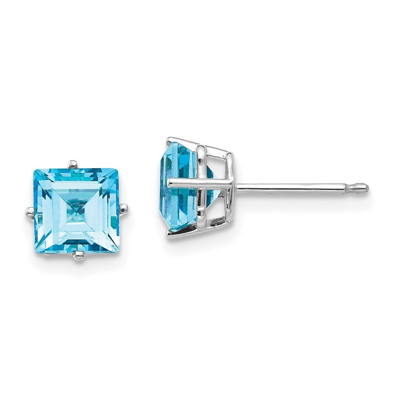 14k White Gold 6mm Princess-cut Blue Topaz Post Earrings