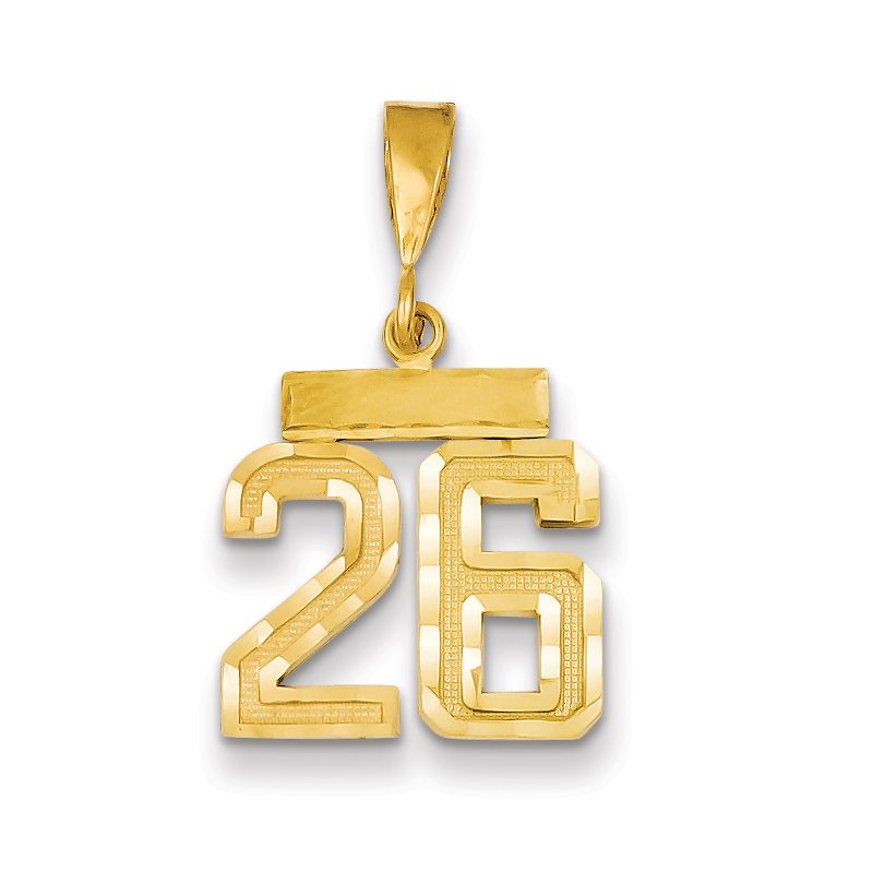 14k Small Brushed Diamond-cut Number 26 Charm