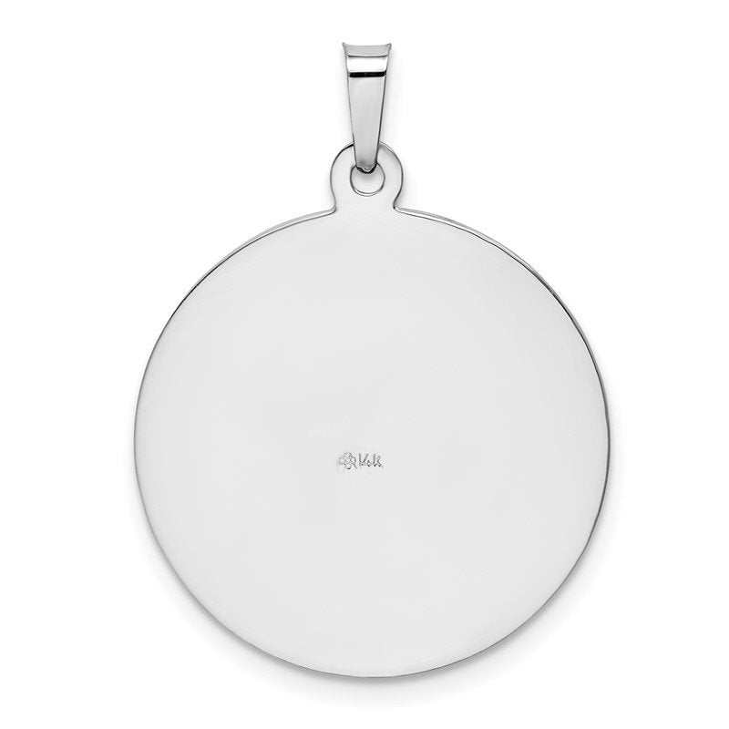14k White Gold Polished and Satin Solid Saint Jude Thaddeus Medal Round Pendant